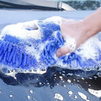1/2Pcs Blue Microfiber Chenille Car Wash Kit, Auto Cleaning Sponge Pad Washing Glove Towel, Essential Auto Detailing Accessories