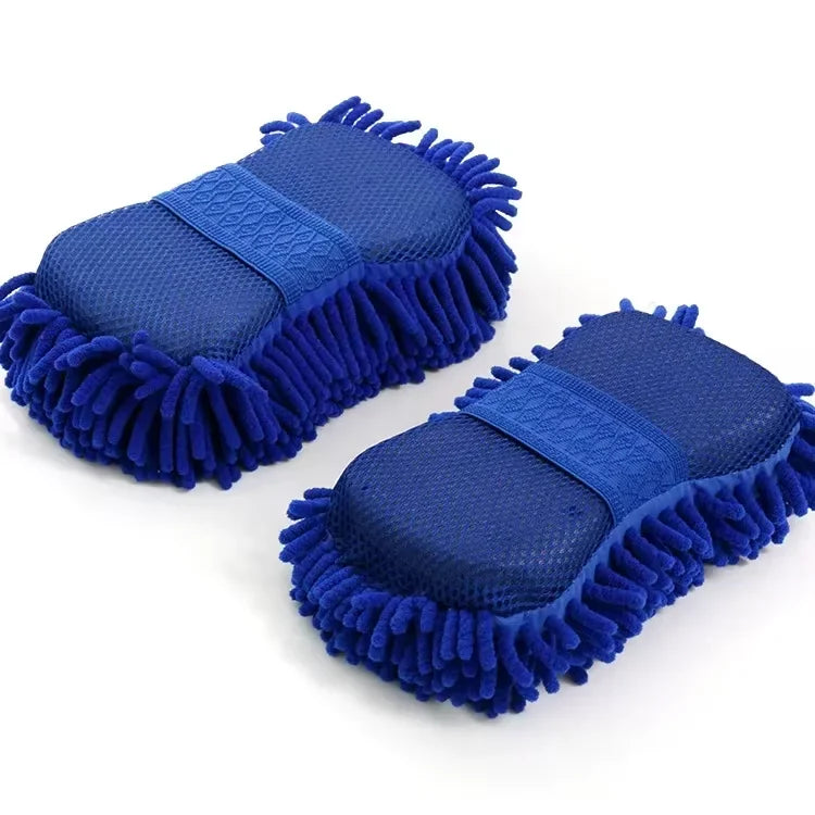 1/2Pcs Blue Microfiber Chenille Car Wash Kit, Auto Cleaning Sponge Pad Washing Glove Towel, Essential Auto Detailing Accessories