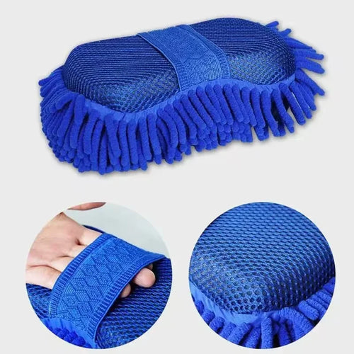 1/2Pcs Blue Microfiber Chenille Car Wash Kit, Auto Cleaning Sponge Pad Washing Glove Towel, Essential Auto Detailing Accessories