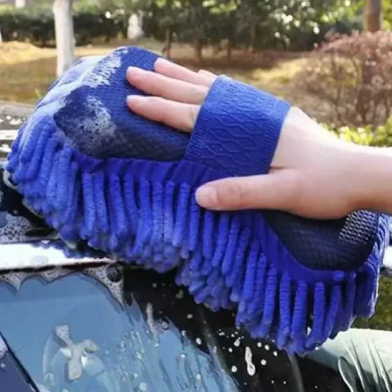1/2Pcs Blue Microfiber Chenille Car Wash Kit, Auto Cleaning Sponge Pad Washing Glove Towel, Essential Auto Detailing Accessories