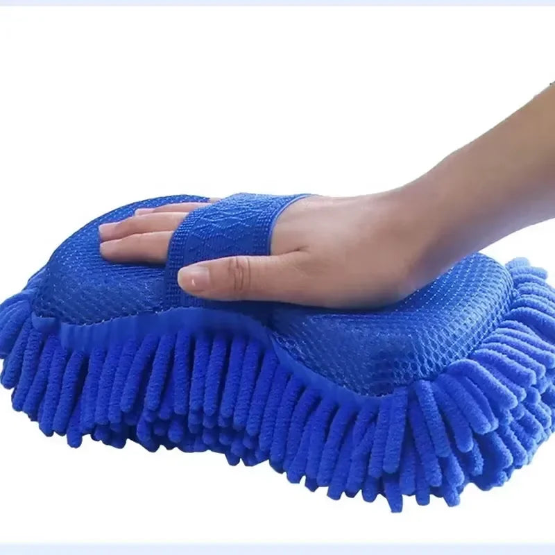 1/2Pcs Blue Microfiber Chenille Car Wash Kit, Auto Cleaning Sponge Pad Washing Glove Towel, Essential Auto Detailing Accessories