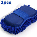 1/2Pcs Blue Microfiber Chenille Car Wash Kit, Auto Cleaning Sponge Pad Washing Glove Towel, Essential Auto Detailing Accessories