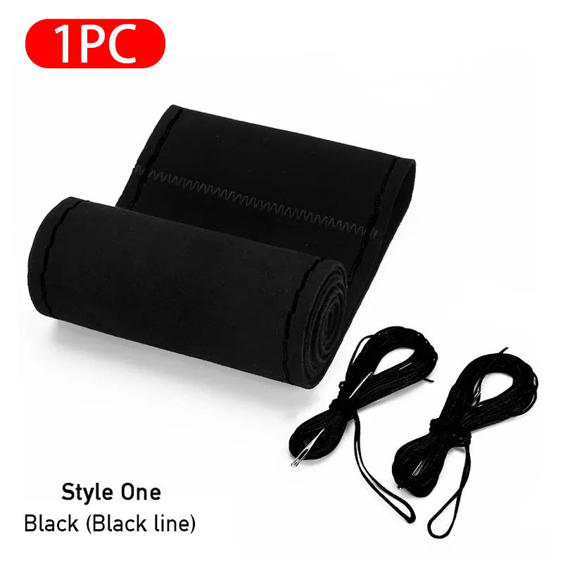 Premium Fur Steering Wheel Cover For Car Universal 38cm Braided Car Steering Wheel Protection Cover Cowhide Suede Interior Parts