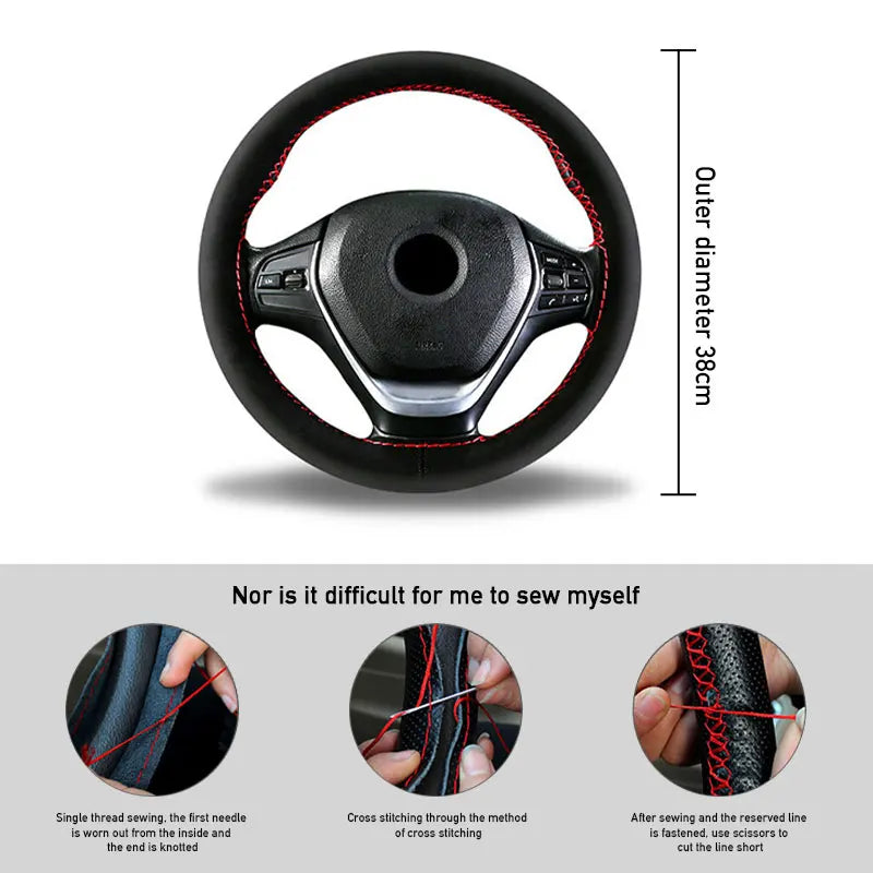Premium Fur Steering Wheel Cover For Car Universal 38cm Braided Car Steering Wheel Protection Cover Cowhide Suede Interior Parts