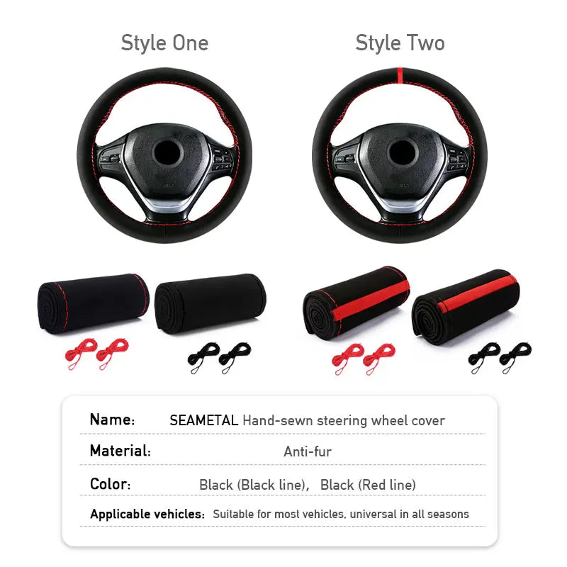 Premium Fur Steering Wheel Cover For Car Universal 38cm Braided Car Steering Wheel Protection Cover Cowhide Suede Interior Parts