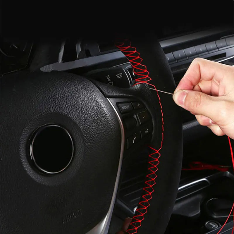 Premium Fur Steering Wheel Cover For Car Universal 38cm Braided Car Steering Wheel Protection Cover Cowhide Suede Interior Parts