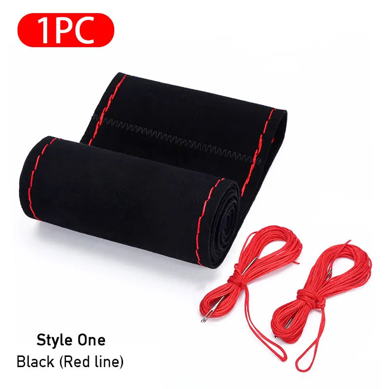 Premium Fur Steering Wheel Cover For Car Universal 38cm Braided Car Steering Wheel Protection Cover Cowhide Suede Interior Parts