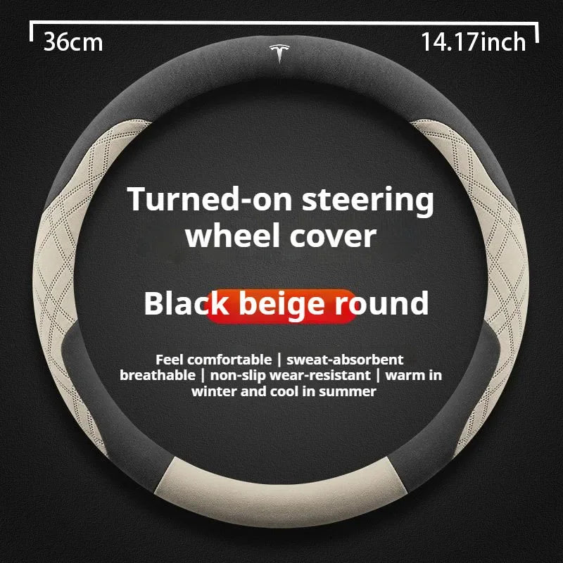 For Tesla Model 3  Y  S Model X Roadster Sport Suede Anti-slip Breathable Ultrathin Car Steering Wheel Cover Auto Accessories