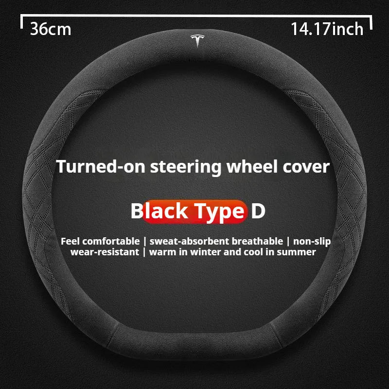 For Tesla Model 3  Y  S Model X Roadster Sport Suede Anti-slip Breathable Ultrathin Car Steering Wheel Cover Auto Accessories