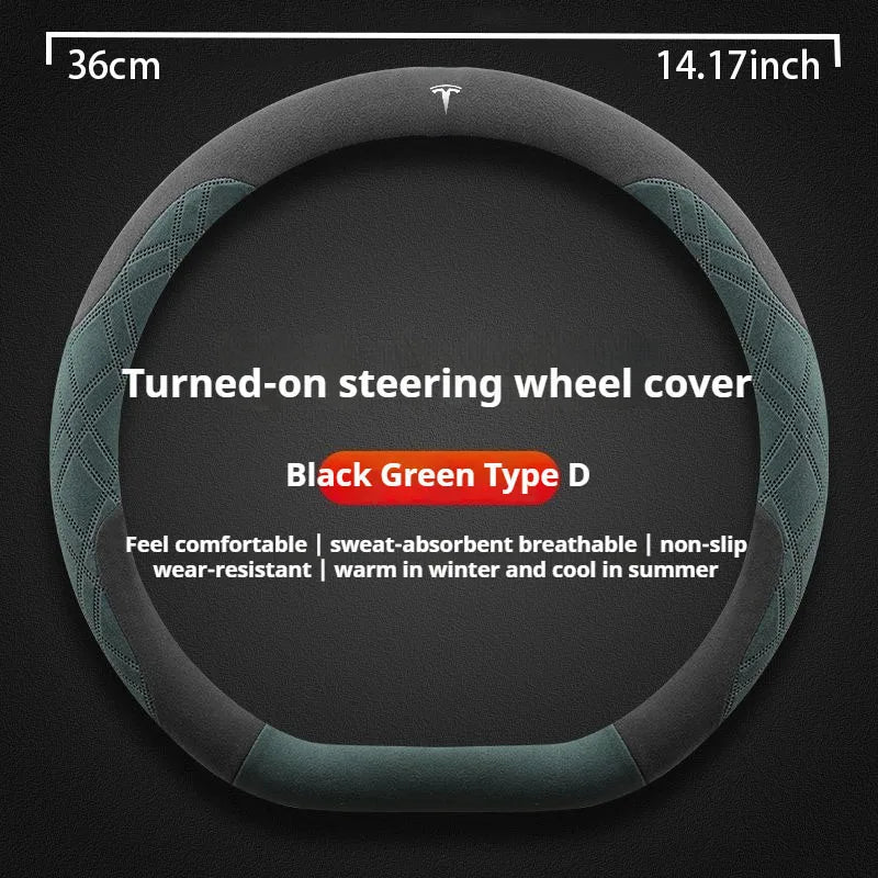 For Tesla Model 3  Y  S Model X Roadster Sport Suede Anti-slip Breathable Ultrathin Car Steering Wheel Cover Auto Accessories