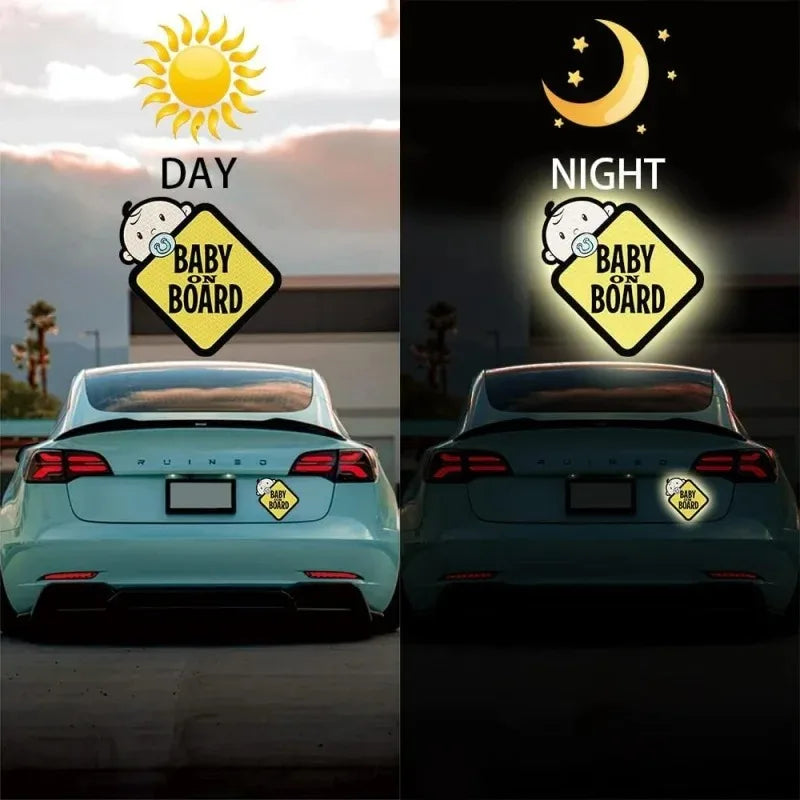 2PCS Baby on Board Car Stickers Reflective Waterproof Sunscreen Baby Safety Warning Signs Decals Accessories