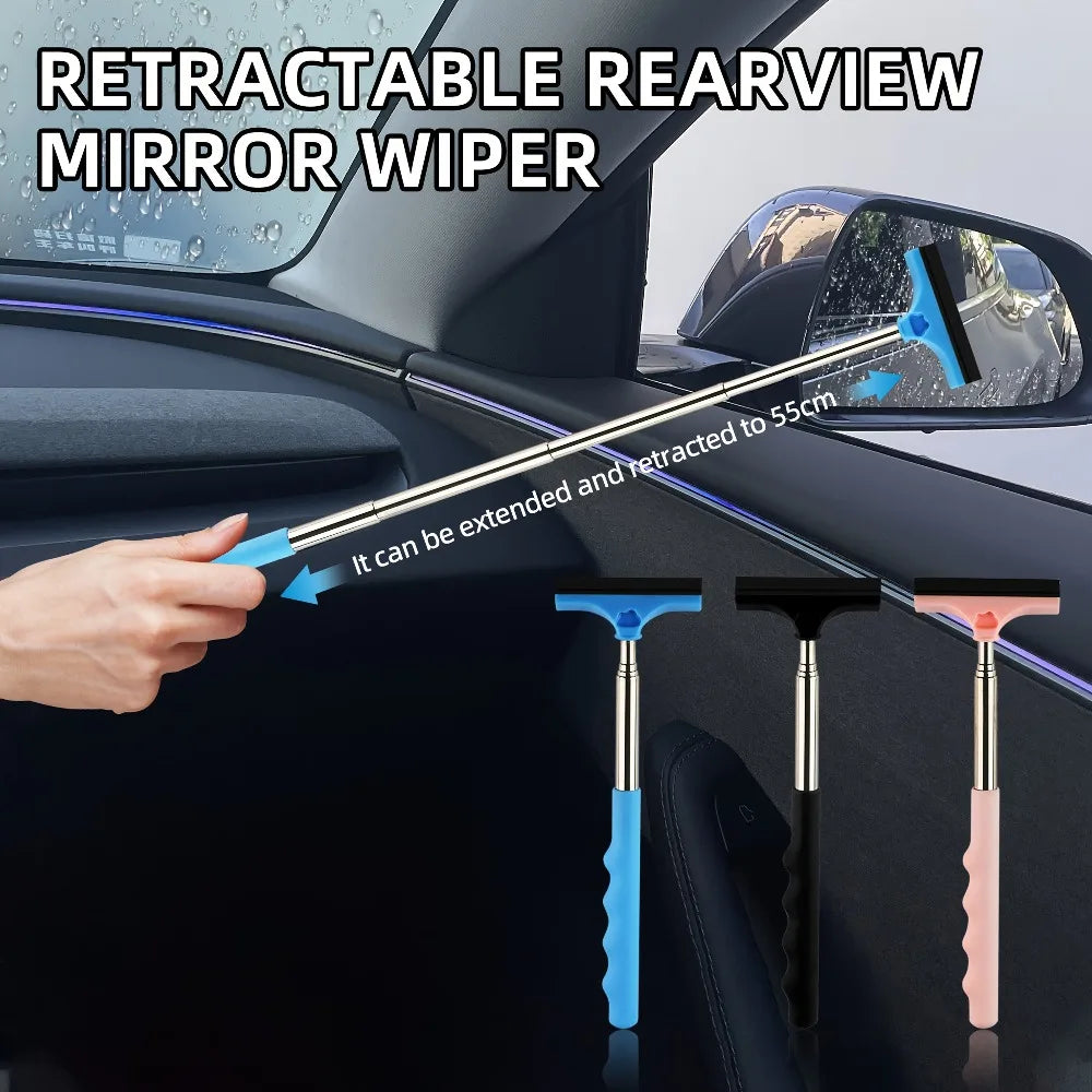 Car Rearview Mirror Wiper, Telescopic Squeegee for Auto Glass, Portable Water Cleaner Rod, Mini Automotive Cleaning Tool