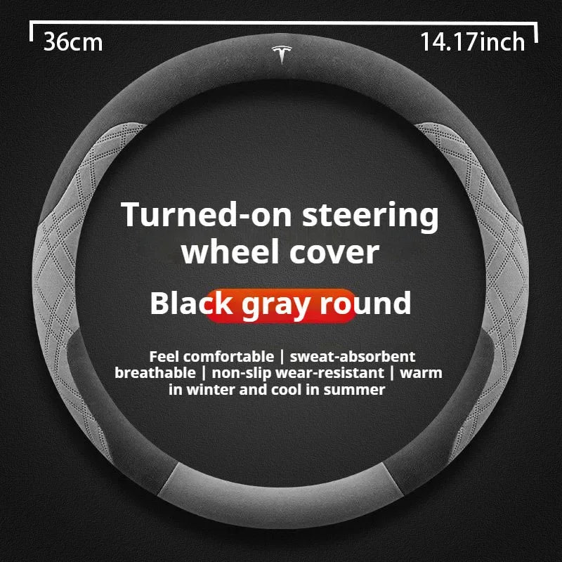 For Tesla Model 3  Y  S Model X Roadster Sport Suede Anti-slip Breathable Ultrathin Car Steering Wheel Cover Auto Accessories