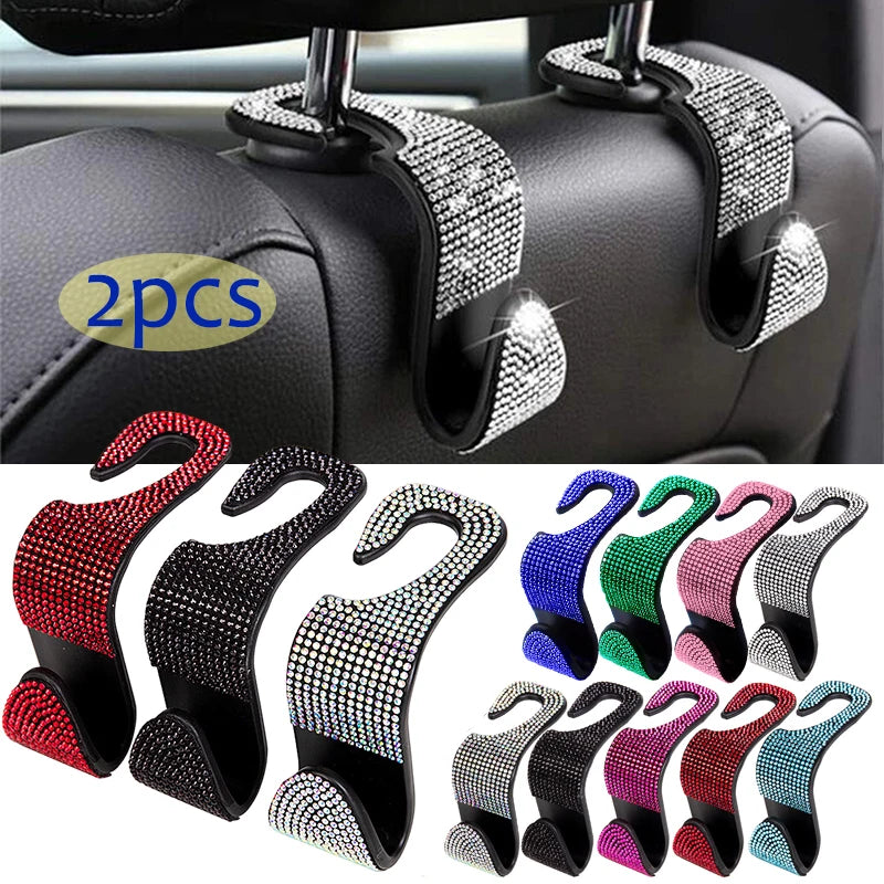 Rhinestone Decor Car Seat Back Hook Hanger Universal Bling Diamond Vehicle Auto Headrest Storage Holder Car Accessories
