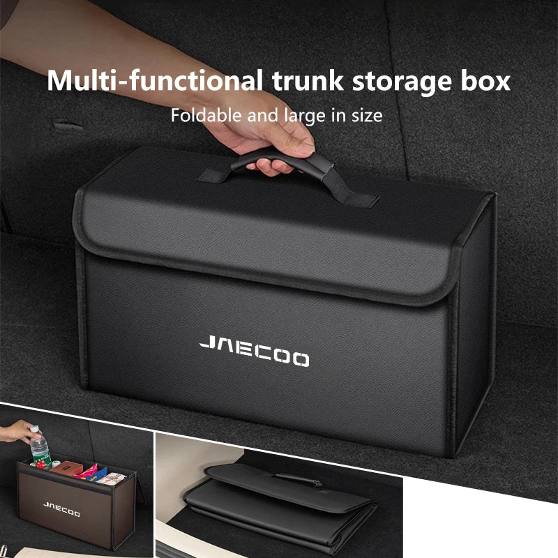Car Leather  Trunk Storage Box Foldable Carbon Fiber For CHERY JAECOO J7 J8 J5 2023 2024 2025 Auto Organizer Bag Accessories