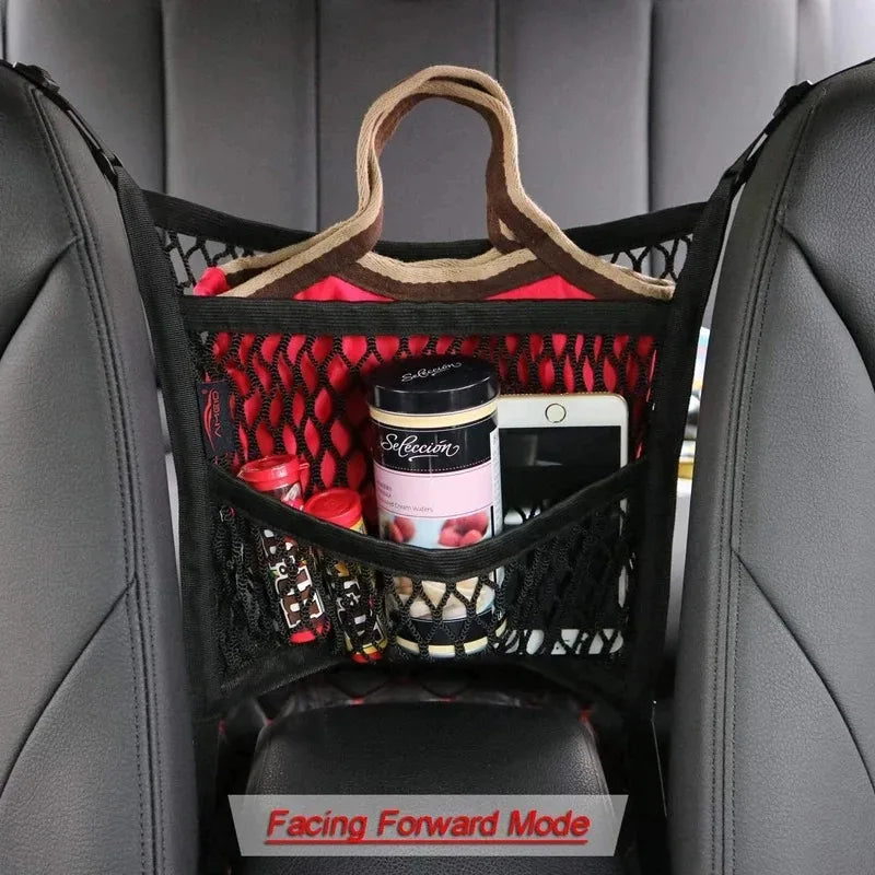 Car Storage Net Bag Between Seats Car Divider Pet afety Rail Barrier Stretchable Elastic Mesh Bag Organizer Auto Accessories