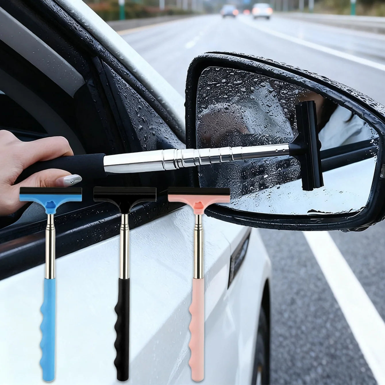 Car Rearview Mirror Wiper, Telescopic Squeegee for Auto Glass, Portable Water Cleaner Rod, Mini Automotive Cleaning Tool
