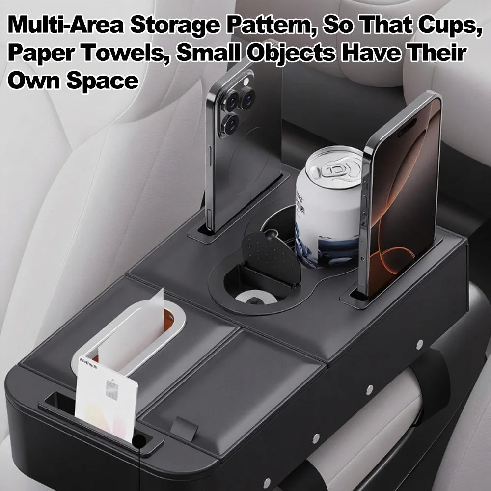 Multi-Functional Car Armrest Box Height-Increasing Pad with Storage Tissue Box And Water Cup Holder - Vehicle Interior Organizer