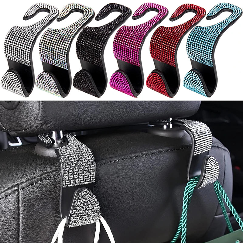 Rhinestone Decor Car Seat Back Hook Hanger Universal Bling Diamond Vehicle Auto Headrest Storage Holder Car Accessories