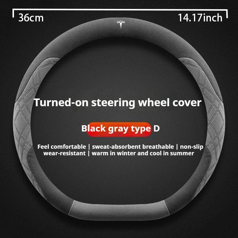 For Tesla Model 3  Y  S Model X Roadster Sport Suede Anti-slip Breathable Ultrathin Car Steering Wheel Cover Auto Accessories