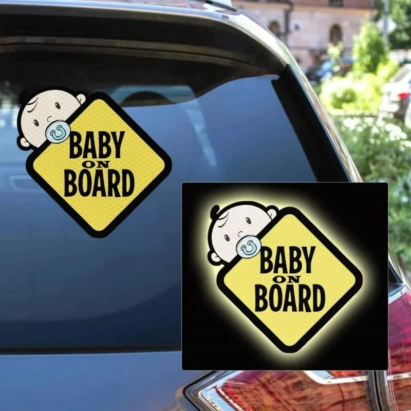 2PCS Baby on Board Car Stickers Reflective Waterproof Sunscreen Baby Safety Warning Signs Decals Accessories