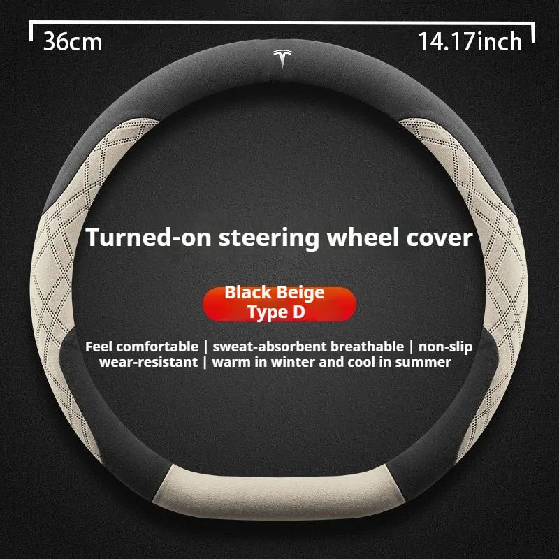 For Tesla Model 3  Y  S Model X Roadster Sport Suede Anti-slip Breathable Ultrathin Car Steering Wheel Cover Auto Accessories