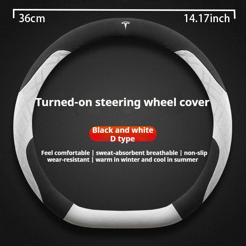 For Tesla Model 3  Y  S Model X Roadster Sport Suede Anti-slip Breathable Ultrathin Car Steering Wheel Cover Auto Accessories