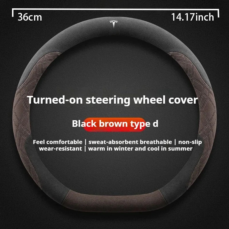 For Tesla Model 3  Y  S Model X Roadster Sport Suede Anti-slip Breathable Ultrathin Car Steering Wheel Cover Auto Accessories