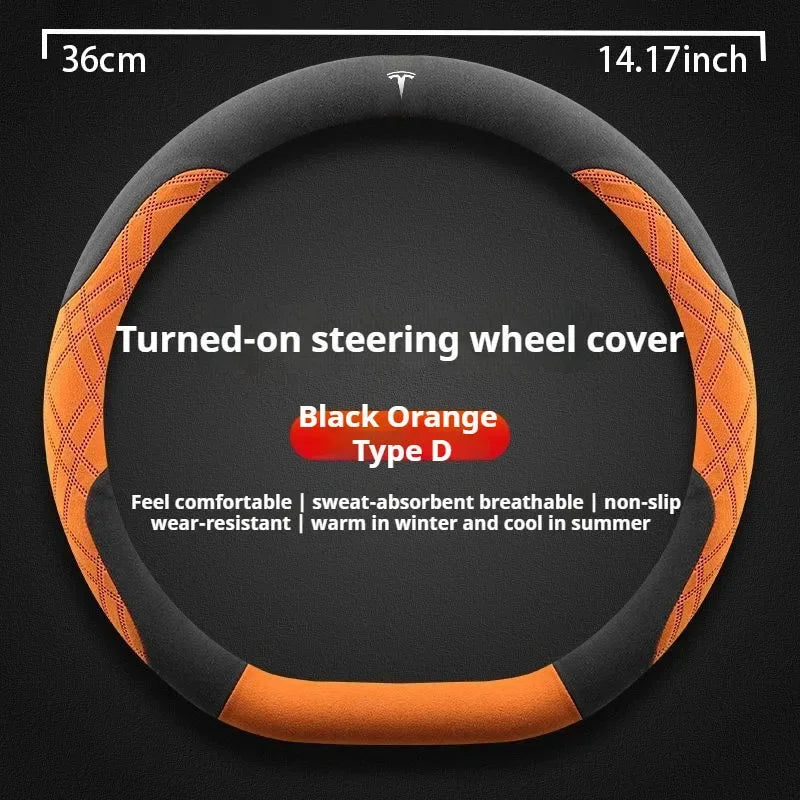 For Tesla Model 3  Y  S Model X Roadster Sport Suede Anti-slip Breathable Ultrathin Car Steering Wheel Cover Auto Accessories