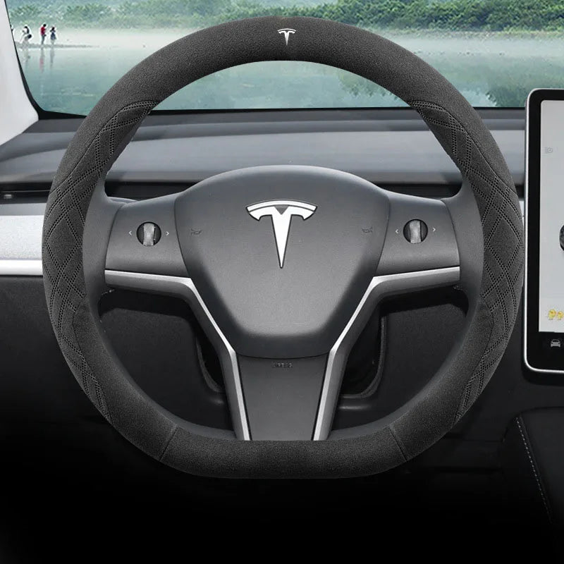 For Tesla Model 3  Y  S Model X Roadster Sport Suede Anti-slip Breathable Ultrathin Car Steering Wheel Cover Auto Accessories