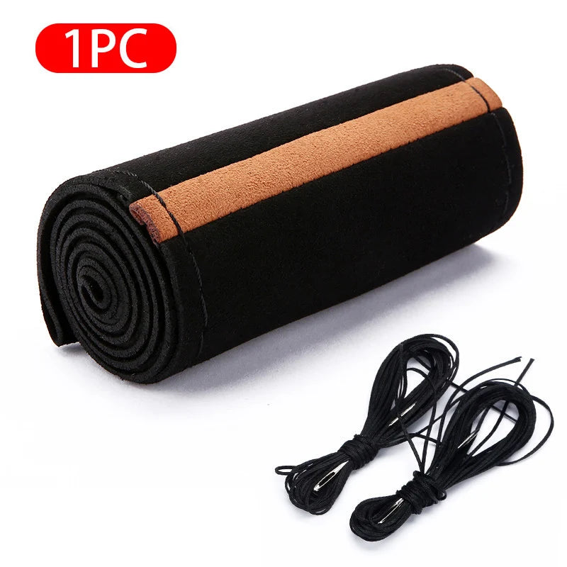 Premium Fur Steering Wheel Cover For Car Universal 38cm Braided Car Steering Wheel Protection Cover Cowhide Suede Interior Parts