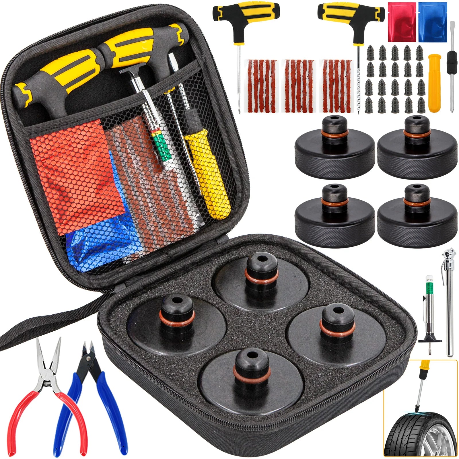 4Pcs Rubber Floor Lifting Jack Pad Axle Stand Adapter Pucks Tool Chassis For Tesla Model 3 S X Y Car Tire Repair Nail Screw Kit