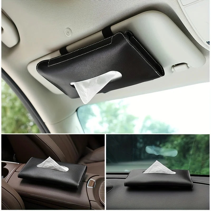 New Soft Leather Car Tissue Box Car Sun Visor Type Block Hanging Container Towel Napkin Holder Paper Rack Organizer Storage Bag