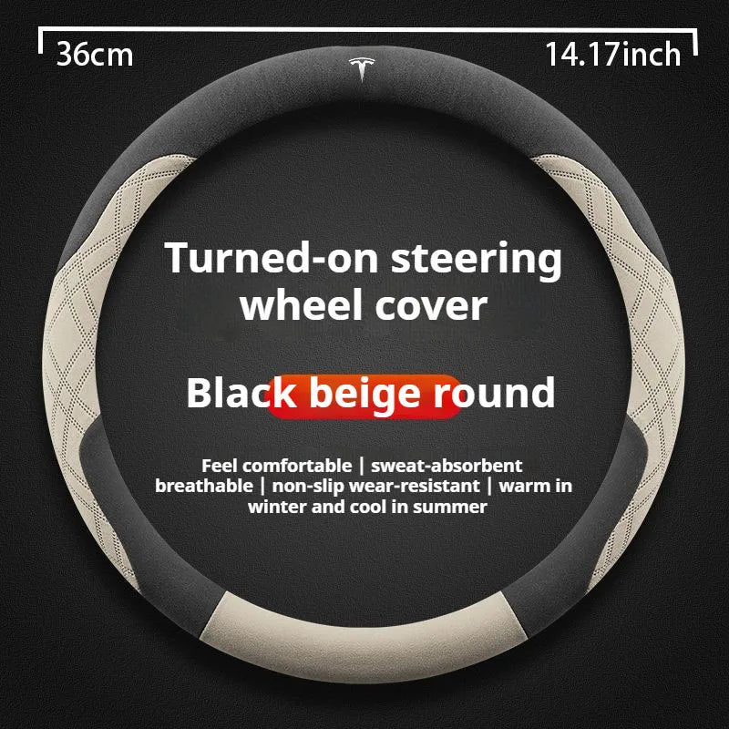 For Tesla Model 3  Y  S Model X Roadster Sport Suede Anti-slip Breathable Ultrathin Car Steering Wheel Cover Auto Accessories