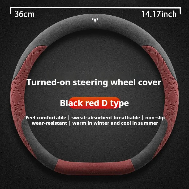 For Tesla Model 3  Y  S Model X Roadster Sport Suede Anti-slip Breathable Ultrathin Car Steering Wheel Cover Auto Accessories