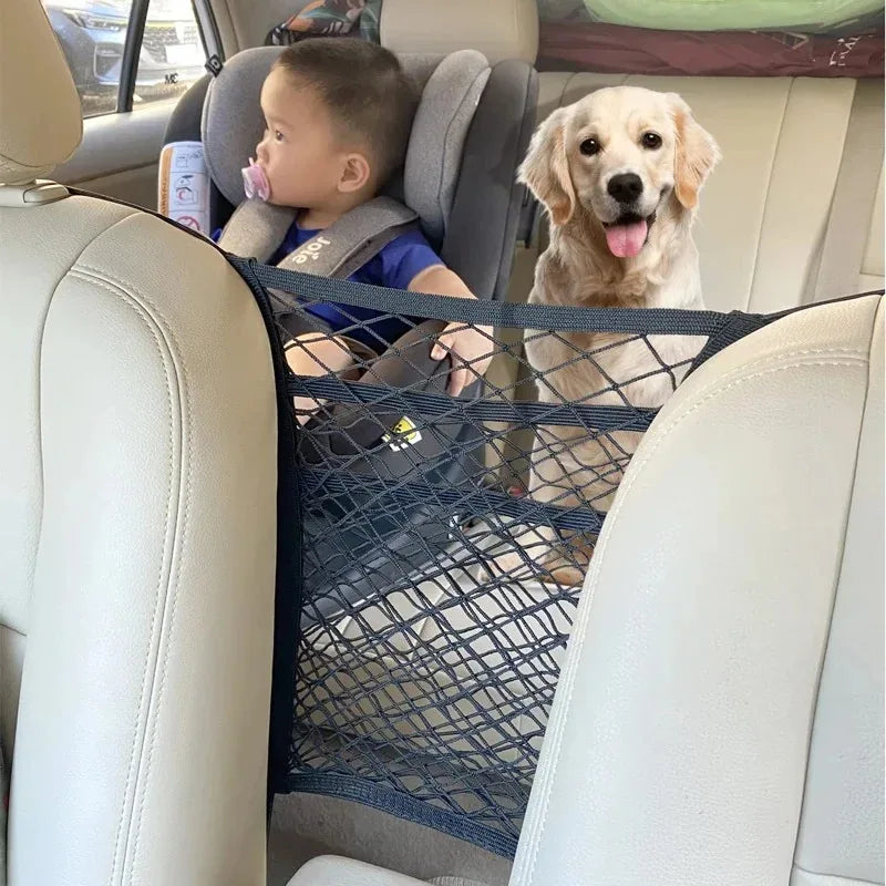 Car Storage Net Bag Between Seats Car Divider Pet afety Rail Barrier Stretchable Elastic Mesh Bag Organizer Auto Accessories