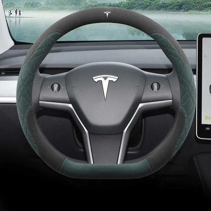 For Tesla Model 3  Y  S Model X Roadster Sport Suede Anti-slip Breathable Ultrathin Car Steering Wheel Cover Auto Accessories