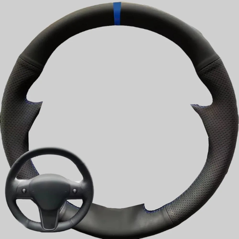 Hand Stitched Black Microfiber Leather Perforated Steering Wheel Cover For Tesla Model 3 2017-2020 Auto Lnterior Accessories