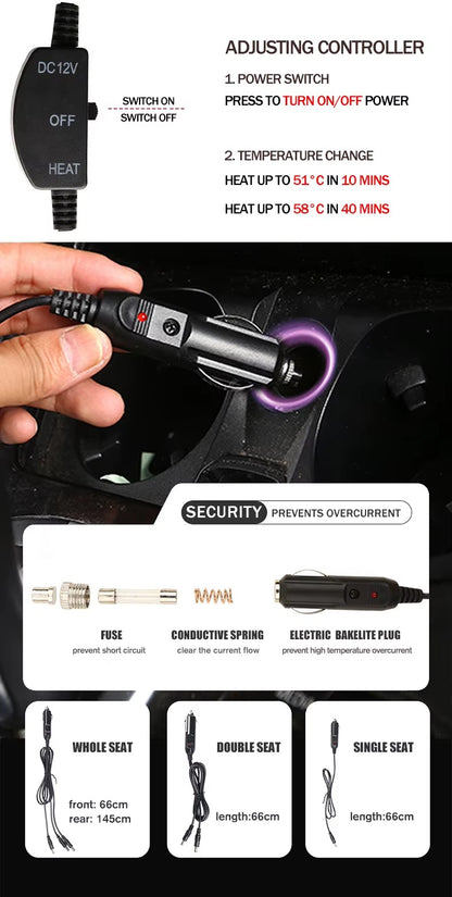 1/2PCS 12V Winter Heated Car Seat Cover Universal Heating Cushion Warmer Protector Pad Set